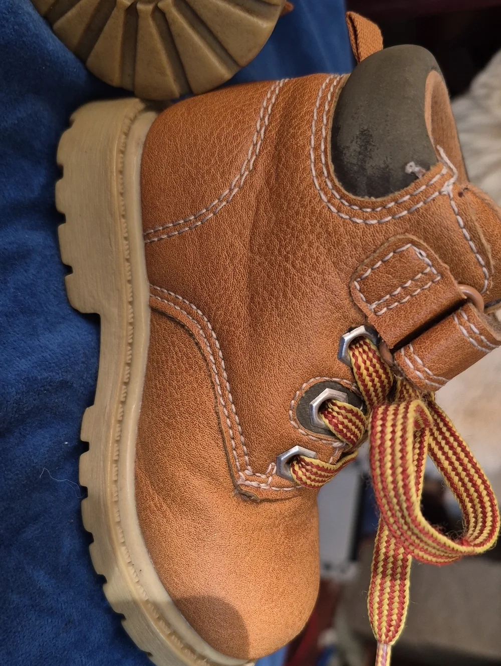 Size 5 Carter's Tan/Brown Toddler Lace-Up Boots with Velcro Strap